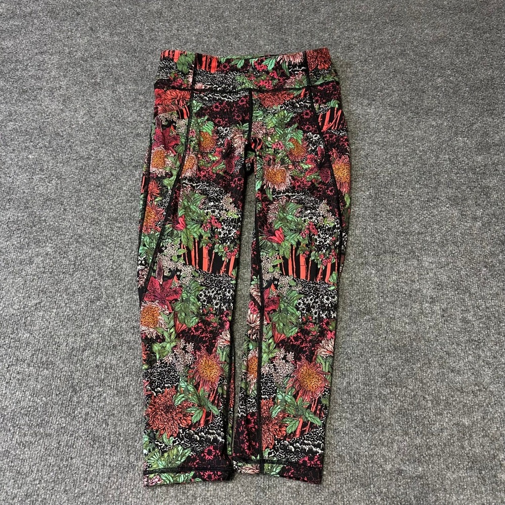Lululemon Leggings Womens Size 4 Multicolor Floral Leopard Print Crop Athletic